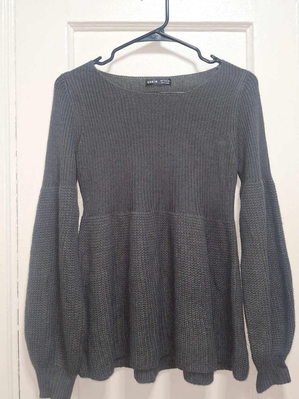 SHEIN Gray Knit Peplum Sweater Balloon Sleeves Size S